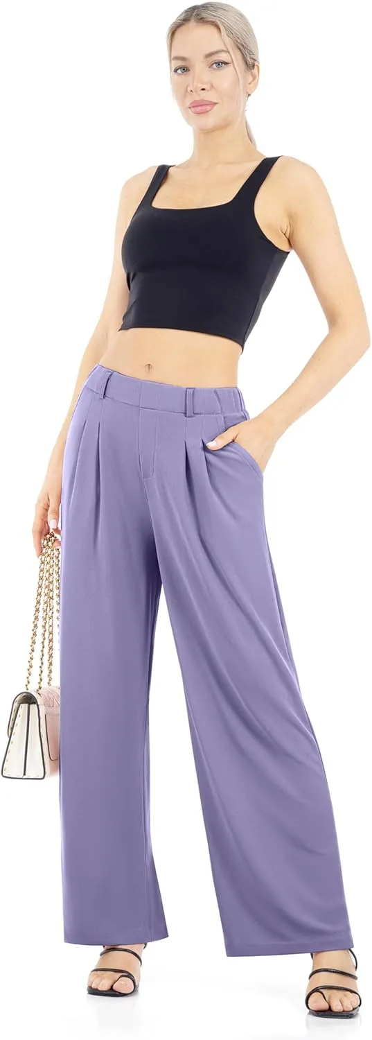 Womens Waffle Wide Leg High Waisted Palazzo Pants Casual Work Beach Lounge Trousers with Pockets Loose Flowy Baggy