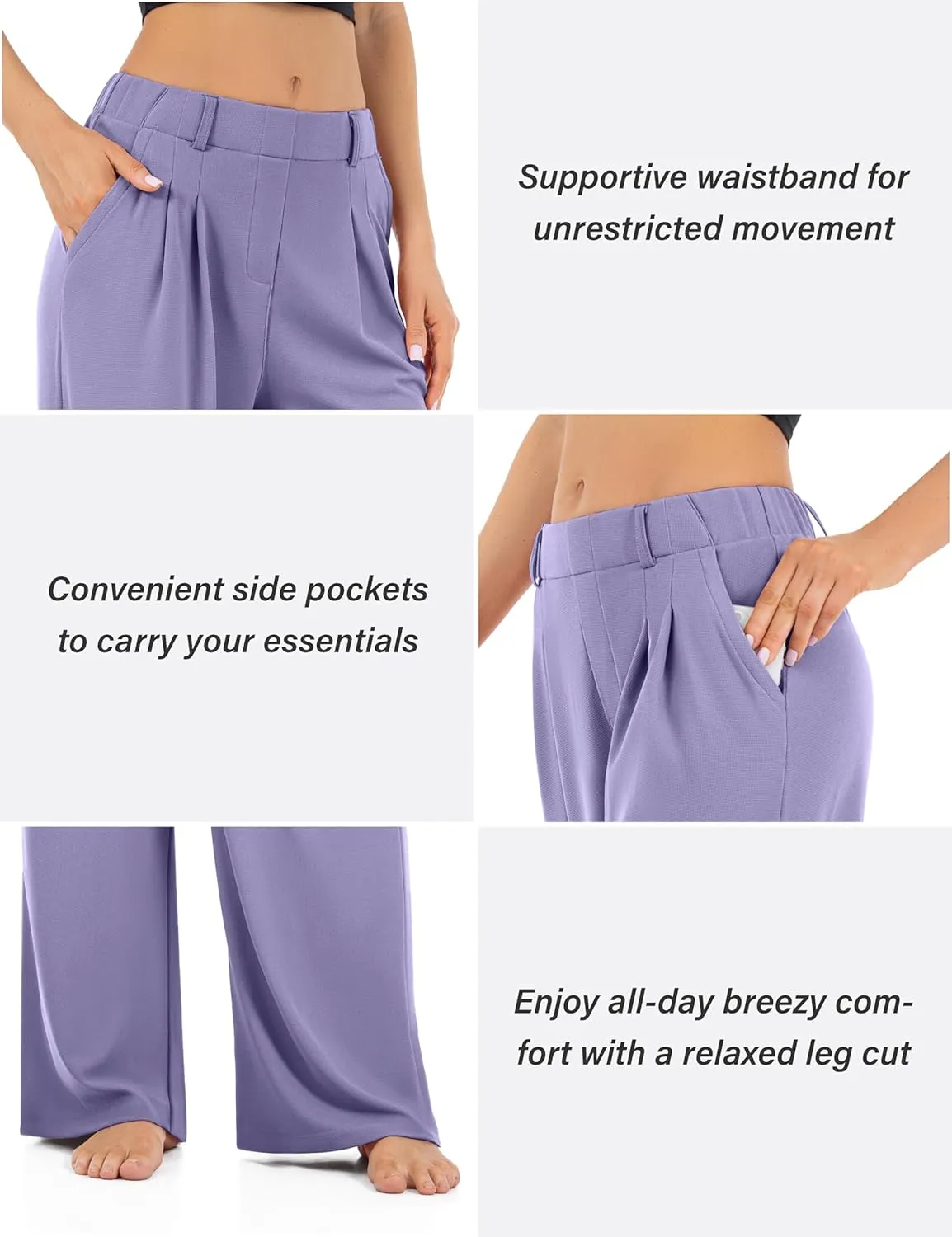 Womens Waffle Wide Leg High Waisted Palazzo Pants Casual Work Beach Lounge Trousers with Pockets Loose Flowy Baggy
