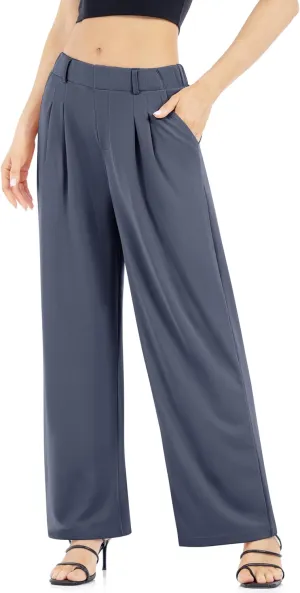 Womens Waffle Wide Leg High Waisted Palazzo Pants Casual Work Beach Lounge Trousers with Pockets Loose Flowy Baggy